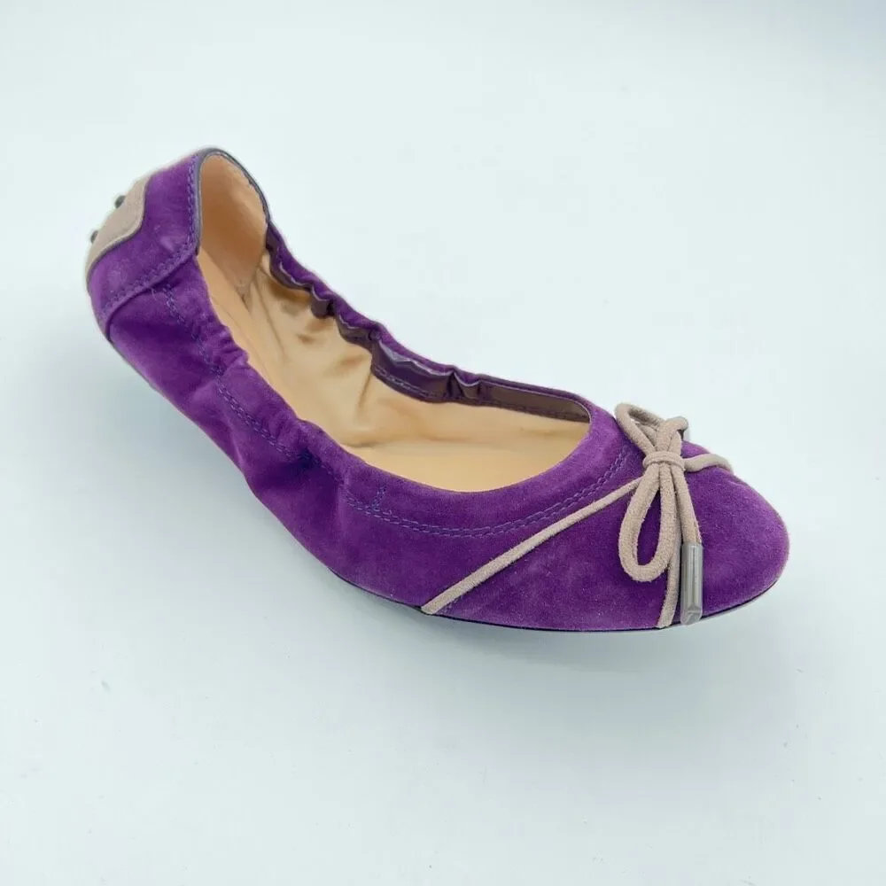 TOD'S | Suede Plain Leather Ballet Flat Shoes Women’s size 6 Purple Comfort $495